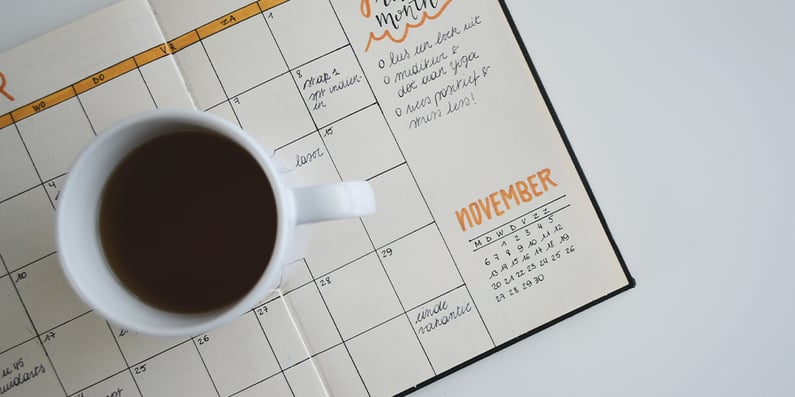 Calender planner with coffee